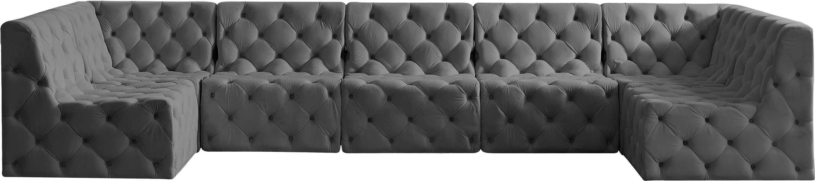 Meridian Furniture - Tuft 157" Grey Velvet Upholstered 7pc. Sectional - 680Grey-Sec7A - GreatFurnitureDeal