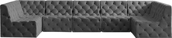 Meridian Furniture - Tuft 157" Grey Velvet Upholstered 7pc. Sectional - 680Grey-Sec7A - GreatFurnitureDeal
