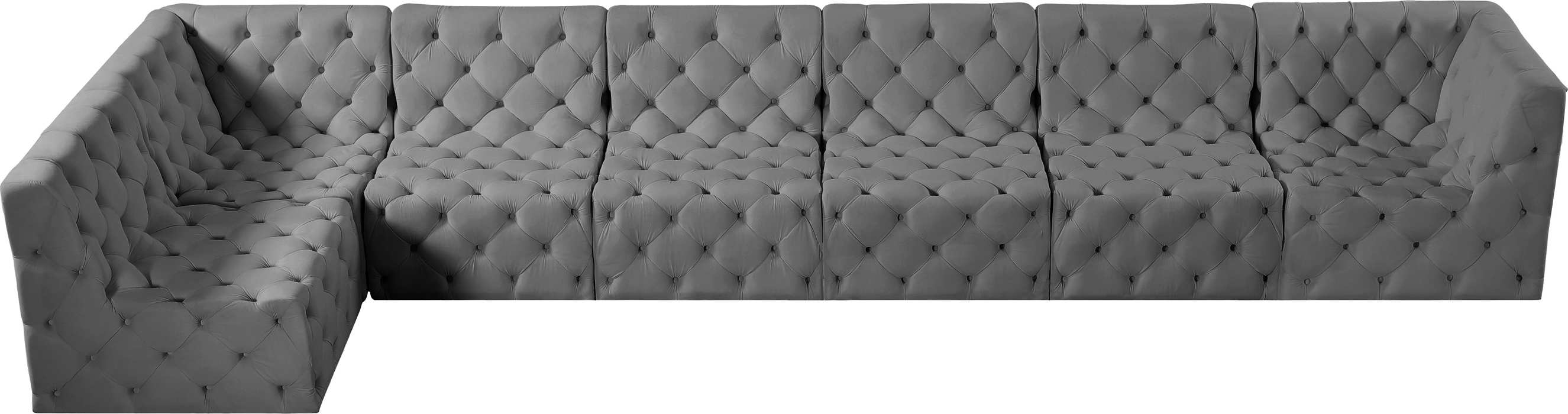 Meridian Furniture - Tuft 186" Grey Velvet Upholstered 7pc. Sectional - 680Grey-Sec7B - GreatFurnitureDeal