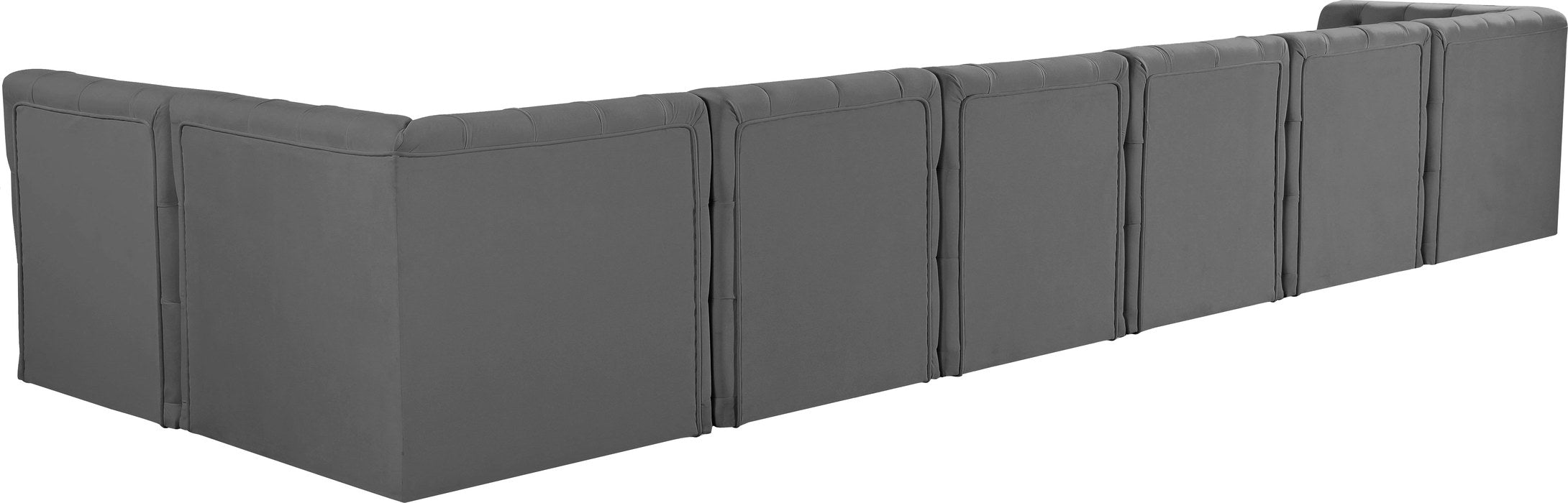 Meridian Furniture - Tuft 186" Grey Velvet Upholstered 7pc. Sectional - 680Grey-Sec7B - GreatFurnitureDeal