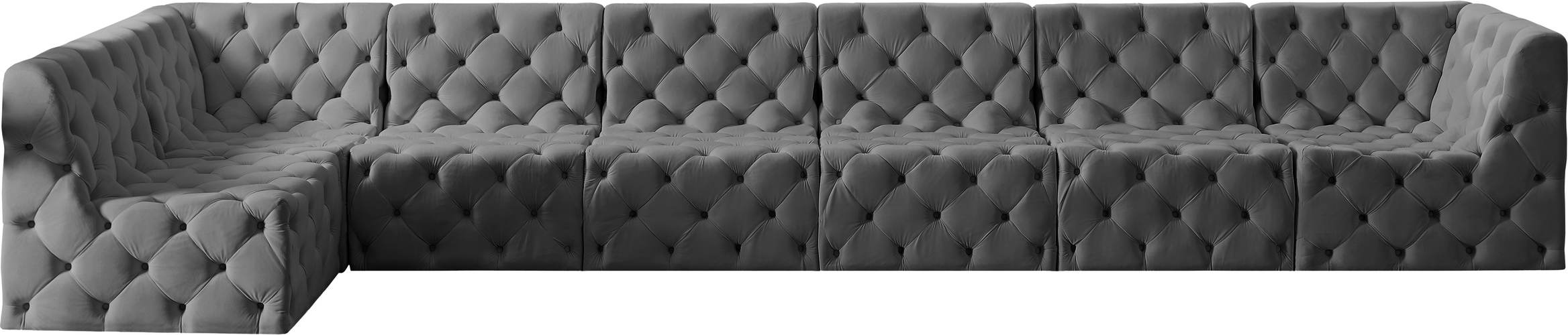 Meridian Furniture - Tuft 186" Grey Velvet Upholstered 7pc. Sectional - 680Grey-Sec7B - GreatFurnitureDeal