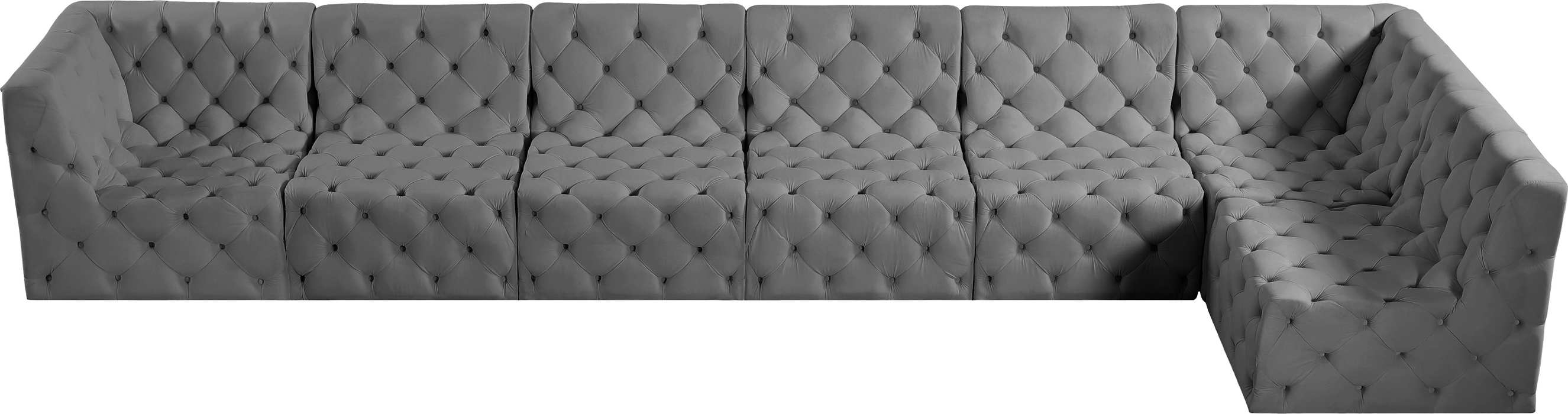 Meridian Furniture - Tuft 186" Grey Velvet Upholstered 7pc. Sectional - 680Grey-Sec7B - GreatFurnitureDeal