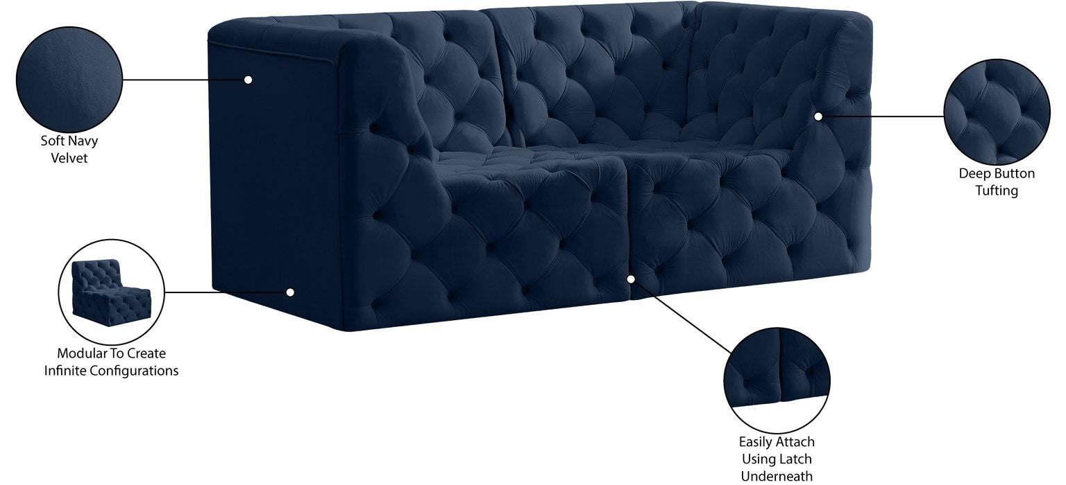 Meridian Furniture - Tuft 70" Navy Velvet Upholstered 2pc. Loveseat - 680Navy-S70 - GreatFurnitureDeal