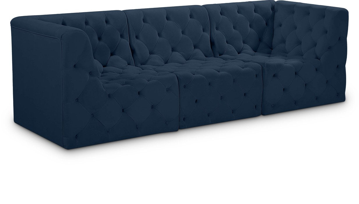 Meridian Furniture - Tuft 99" Navy Velvet Upholstered 3pc. Sofa - 680Navy-S99 - GreatFurnitureDeal
