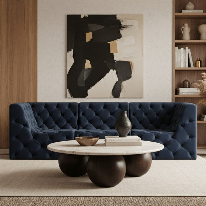 Meridian Furniture - Tuft 99" Navy Velvet Upholstered 3pc. Sofa - 680Navy-S99 - GreatFurnitureDeal