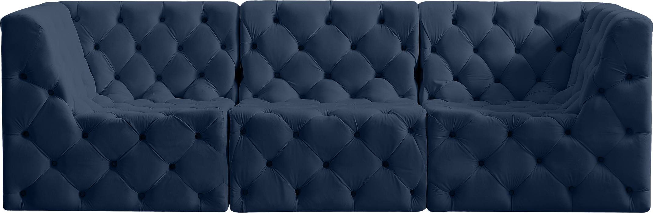 Meridian Furniture - Tuft 99" Navy Velvet Upholstered 3pc. Sofa - 680Navy-S99 - GreatFurnitureDeal