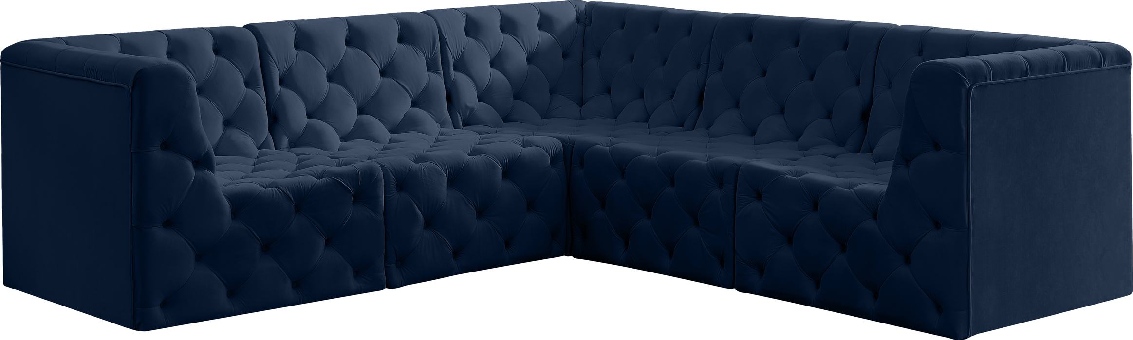 Meridian Furniture - Tuft 99" Navy Velvet Upholstered 5pc. Sectional - 680Navy-Sec5C - GreatFurnitureDeal