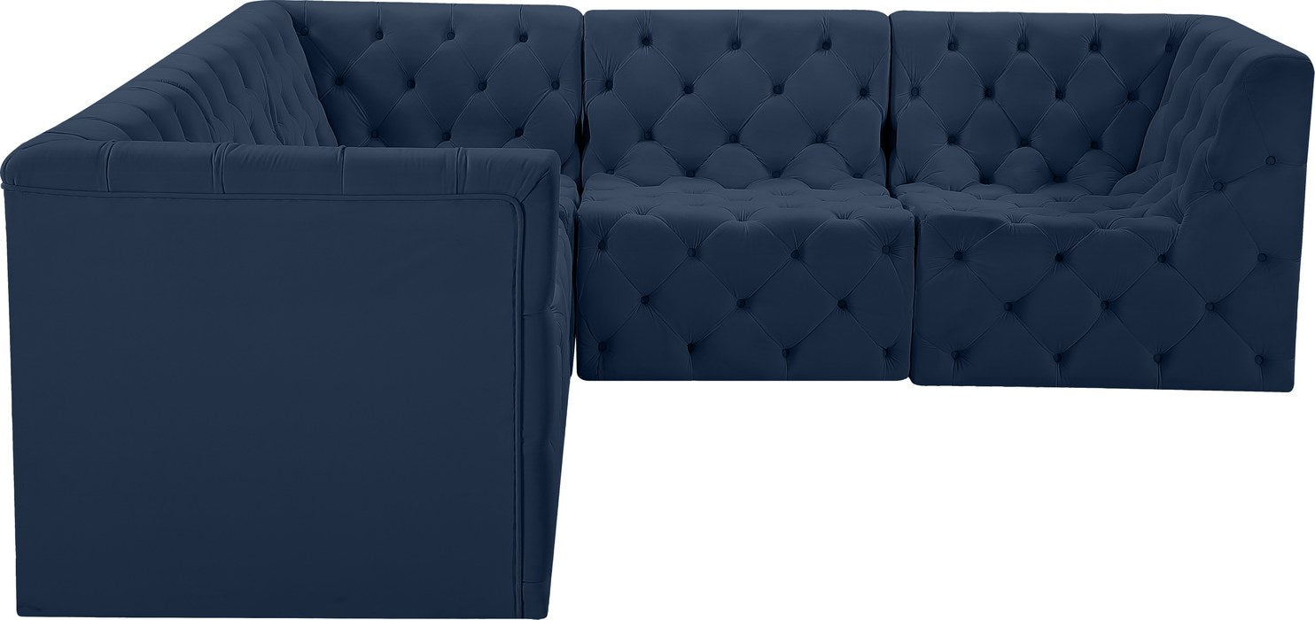 Meridian Furniture - Tuft 99" Navy Velvet Upholstered 5pc. Sectional - 680Navy-Sec5C - GreatFurnitureDeal