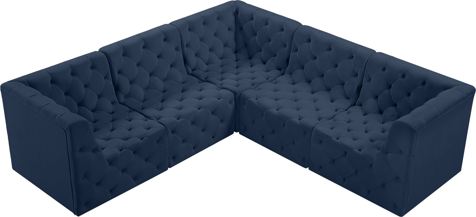 Meridian Furniture - Tuft 99" Navy Velvet Upholstered 5pc. Sectional - 680Navy-Sec5C - GreatFurnitureDeal