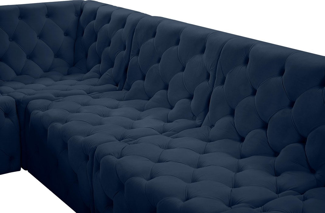 Meridian Furniture - Tuft 128" Navy Velvet Upholstered 6pc. Sectional - 680Navy-Sec6B - GreatFurnitureDeal