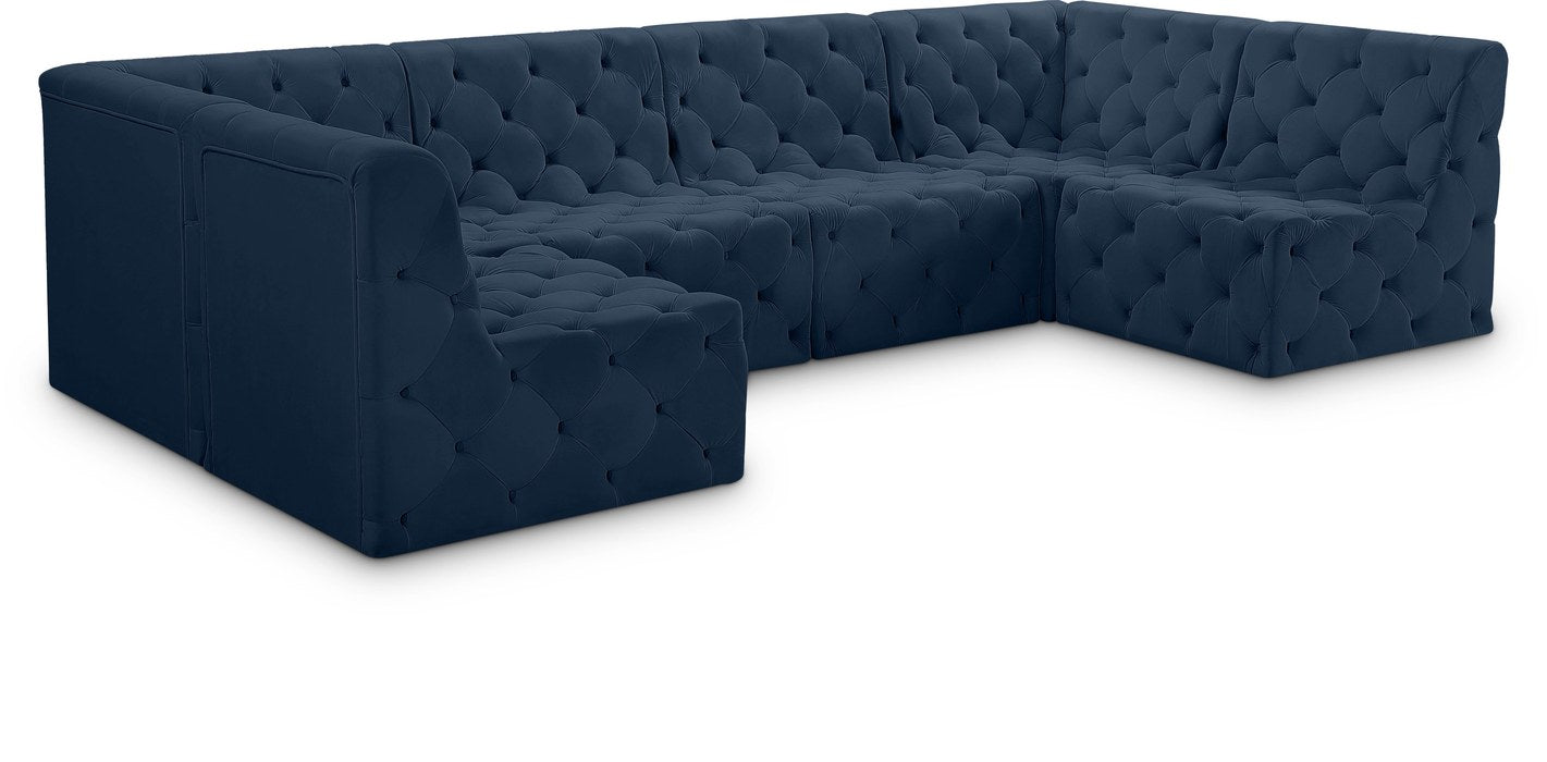 Meridian Furniture - Tuft 128" Navy Velvet Upholstered 6pc. Sectional - 680Navy-Sec6B - GreatFurnitureDeal