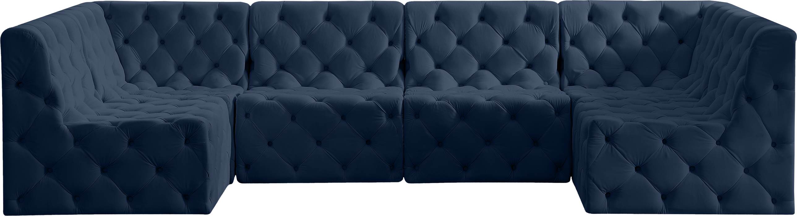 Meridian Furniture - Tuft 128" Navy Velvet Upholstered 6pc. Sectional - 680Navy-Sec6B - GreatFurnitureDeal