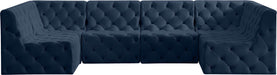 Meridian Furniture - Tuft 128" Navy Velvet Upholstered 6pc. Sectional - 680Navy-Sec6B - GreatFurnitureDeal
