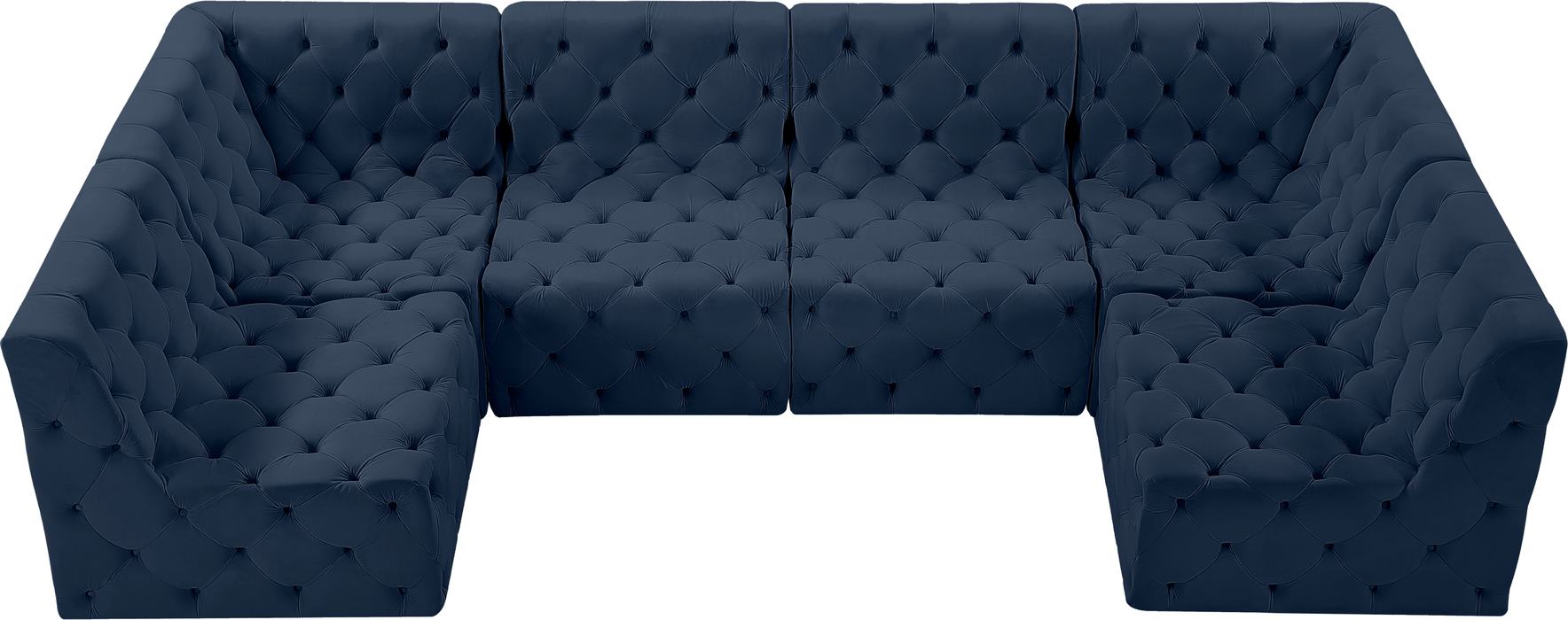 Meridian Furniture - Tuft 128" Navy Velvet Upholstered 6pc. Sectional - 680Navy-Sec6B - GreatFurnitureDeal