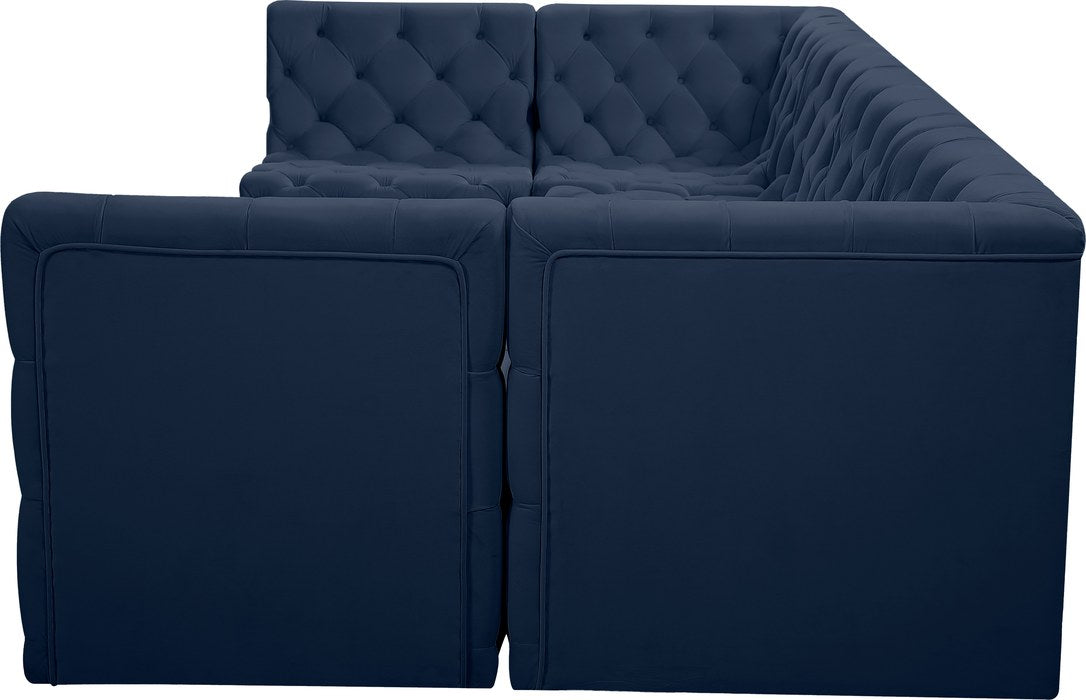 Meridian Furniture - Tuft 128" Navy Velvet Upholstered 6pc. Sectional - 680Navy-Sec6B - GreatFurnitureDeal