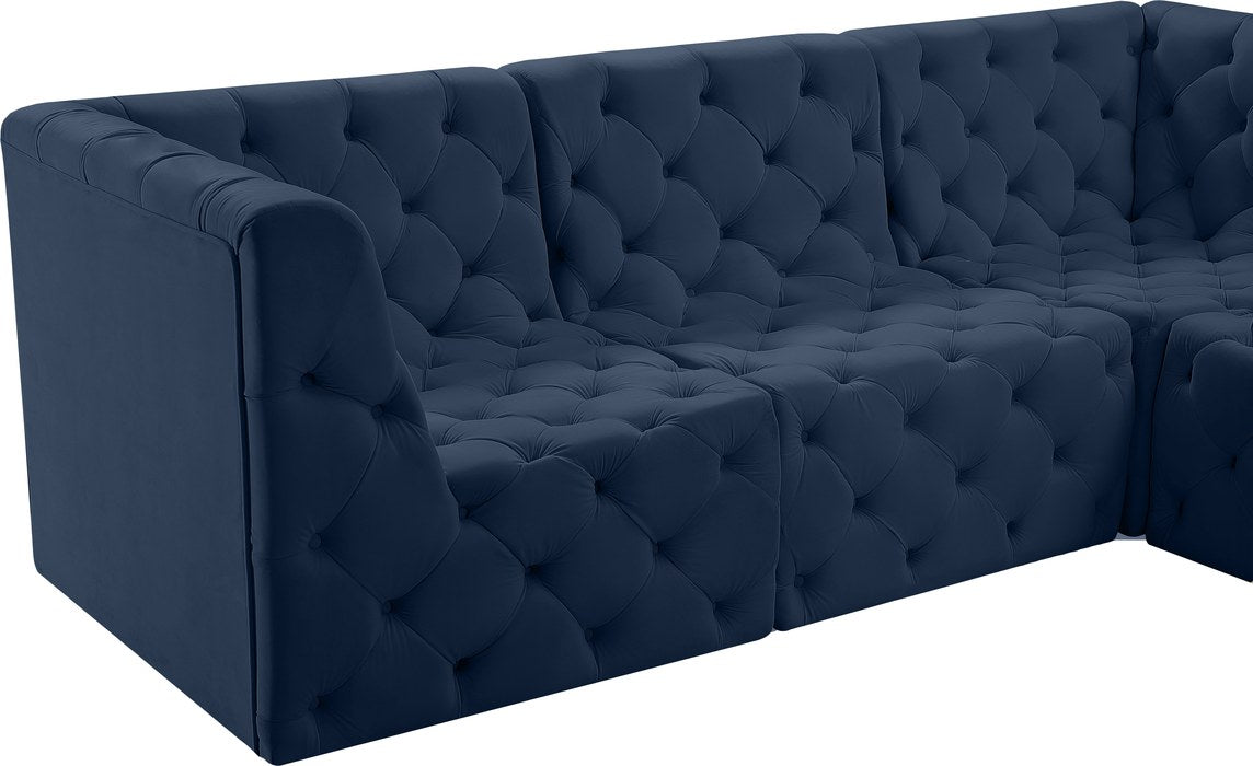 Meridian Furniture - Tuft 128" Navy Velvet Upholstered 6pc. Sectional - 680Navy-Sec6B - GreatFurnitureDeal