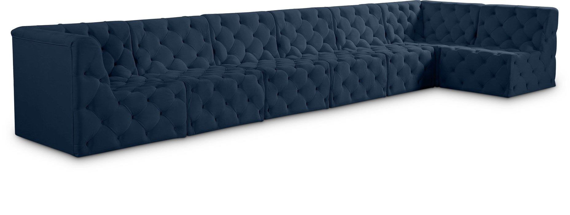 Meridian Furniture - Tuft 186" Navy Velvet Upholstered 7pc. Sectional - 680Navy-Sec7B - GreatFurnitureDeal
