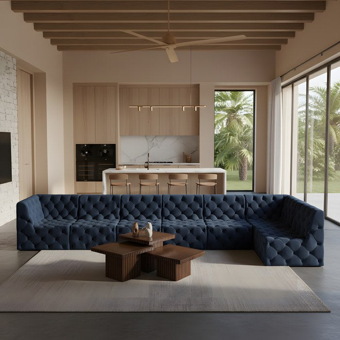 Meridian Furniture - Tuft 186" Navy Velvet Upholstered 7pc. Sectional - 680Navy-Sec7B - GreatFurnitureDeal