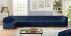Meridian Furniture - Tuft 186" Navy Velvet Upholstered 7pc. Sectional - 680Navy-Sec7B - GreatFurnitureDeal