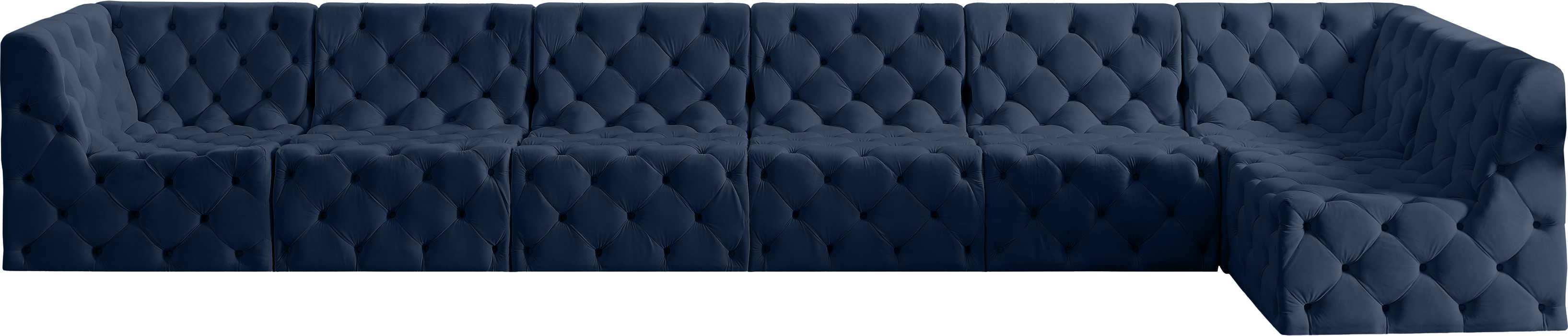 Meridian Furniture - Tuft 186" Navy Velvet Upholstered 7pc. Sectional - 680Navy-Sec7B - GreatFurnitureDeal