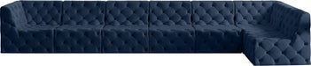 Meridian Furniture - Tuft 186" Navy Velvet Upholstered 7pc. Sectional - 680Navy-Sec7B - GreatFurnitureDeal