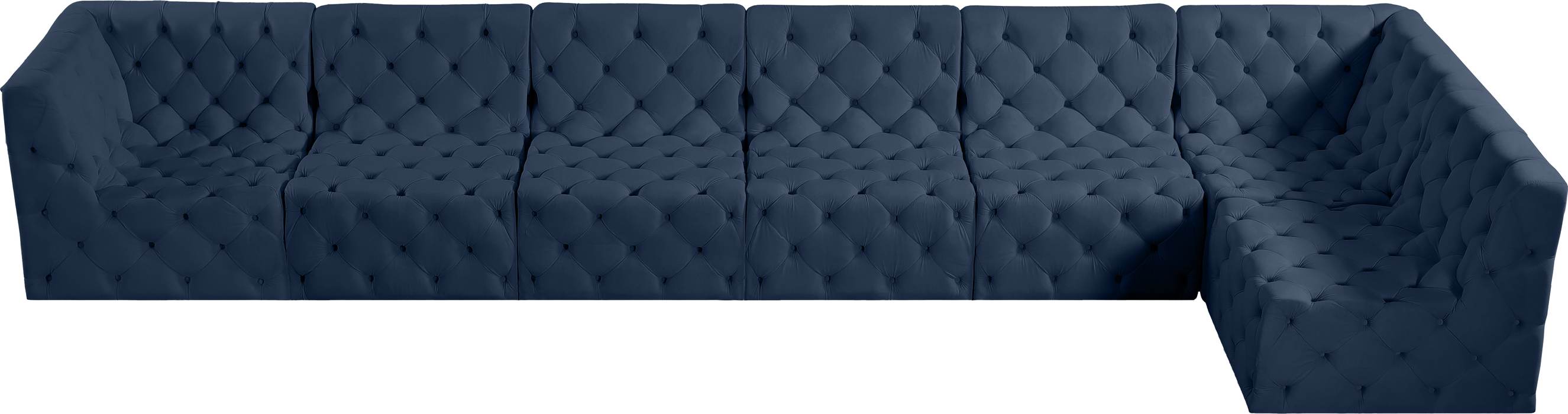 Meridian Furniture - Tuft 186" Navy Velvet Upholstered 7pc. Sectional - 680Navy-Sec7B - GreatFurnitureDeal