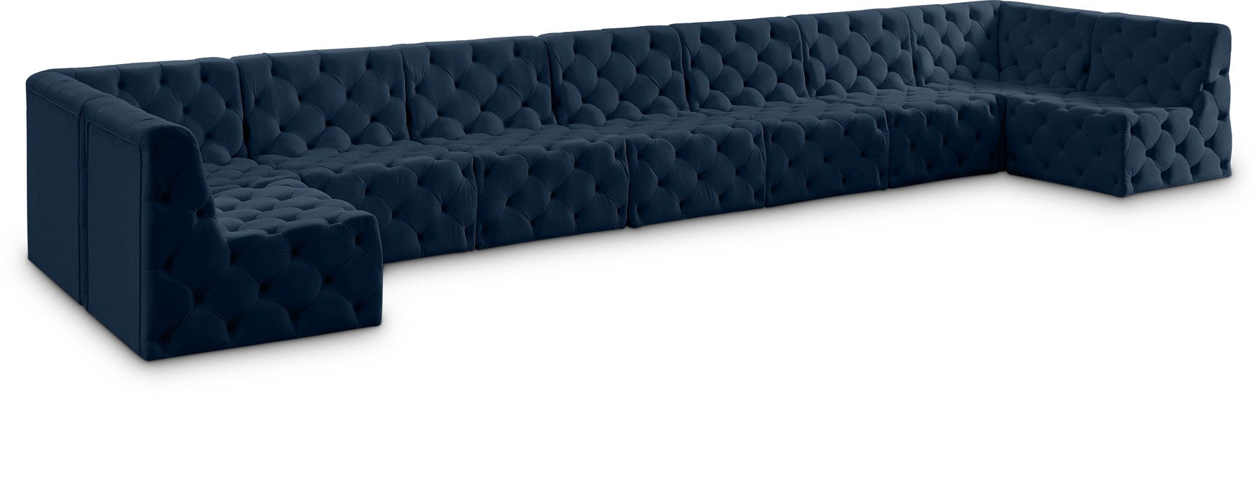 Meridian Furniture - Tuft 215" Navy Velvet Upholstered 9pc. Sectional - 680Navy-Sec9A - GreatFurnitureDeal