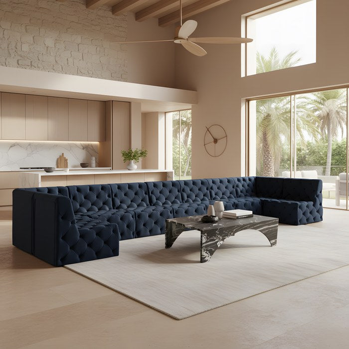Meridian Furniture - Tuft 215" Navy Velvet Upholstered 9pc. Sectional - 680Navy-Sec9A - GreatFurnitureDeal