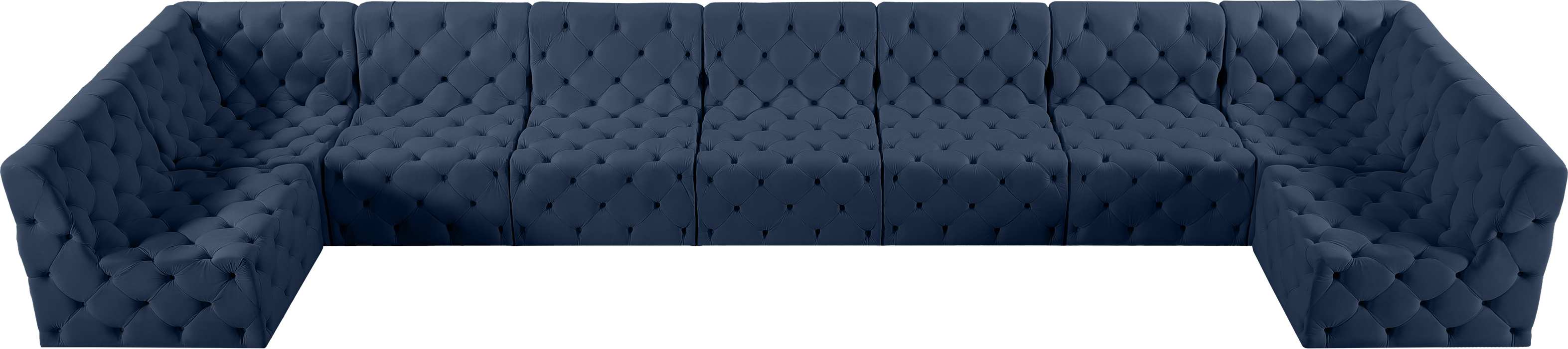 Meridian Furniture - Tuft 215" Navy Velvet Upholstered 9pc. Sectional - 680Navy-Sec9A - GreatFurnitureDeal