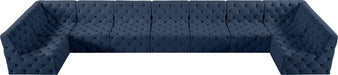 Meridian Furniture - Tuft 215" Navy Velvet Upholstered 9pc. Sectional - 680Navy-Sec9A - GreatFurnitureDeal