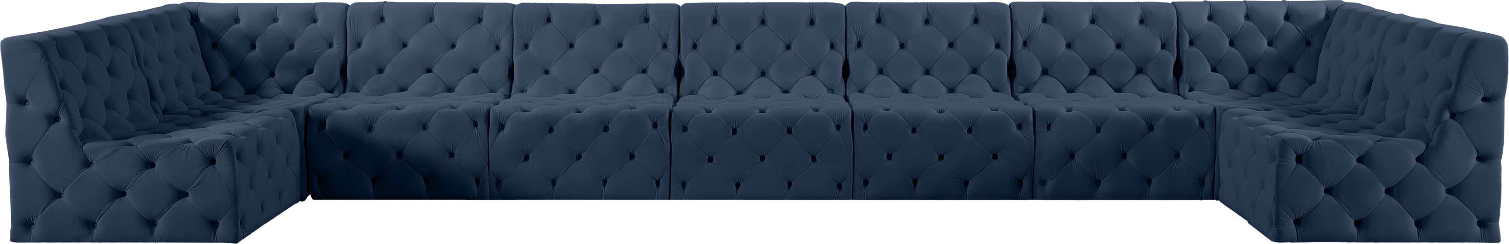 Meridian Furniture - Tuft 215" Navy Velvet Upholstered 9pc. Sectional - 680Navy-Sec9A - GreatFurnitureDeal