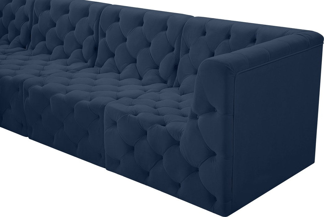 Meridian Furniture - Tuft 215" Navy Velvet Upholstered 9pc. Sectional - 680Navy-Sec9A - GreatFurnitureDeal