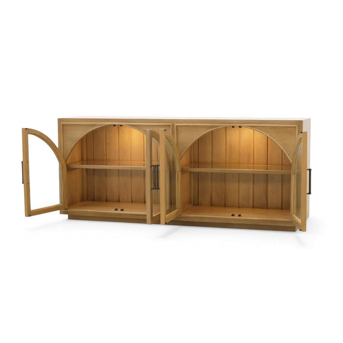 Bramble - Vannes 4 Door Sideboard in Fruitwood w/ Glass Shelves & LED lights - 68199FRW-----