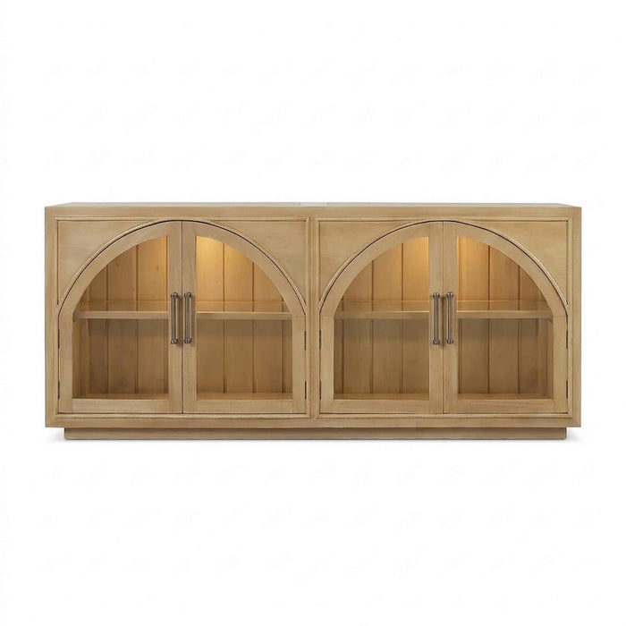 Bramble - Vannes 4 Door Sideboard in Fruitwood w/ Glass Shelves & LED lights - 68199FRW-----