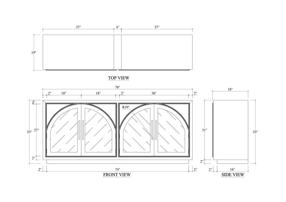 Bramble - Vannes 4 Door Sideboard in Fruitwood w/ Glass Shelves & LED lights - 68199FRW-----