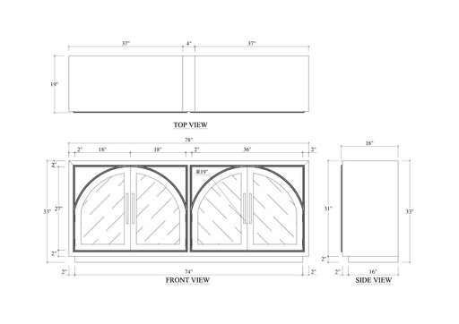 Bramble - Vannes 4 Door Sideboard w/ Glass Shelves and LED lights - BR-68199 - GreatFurnitureDeal