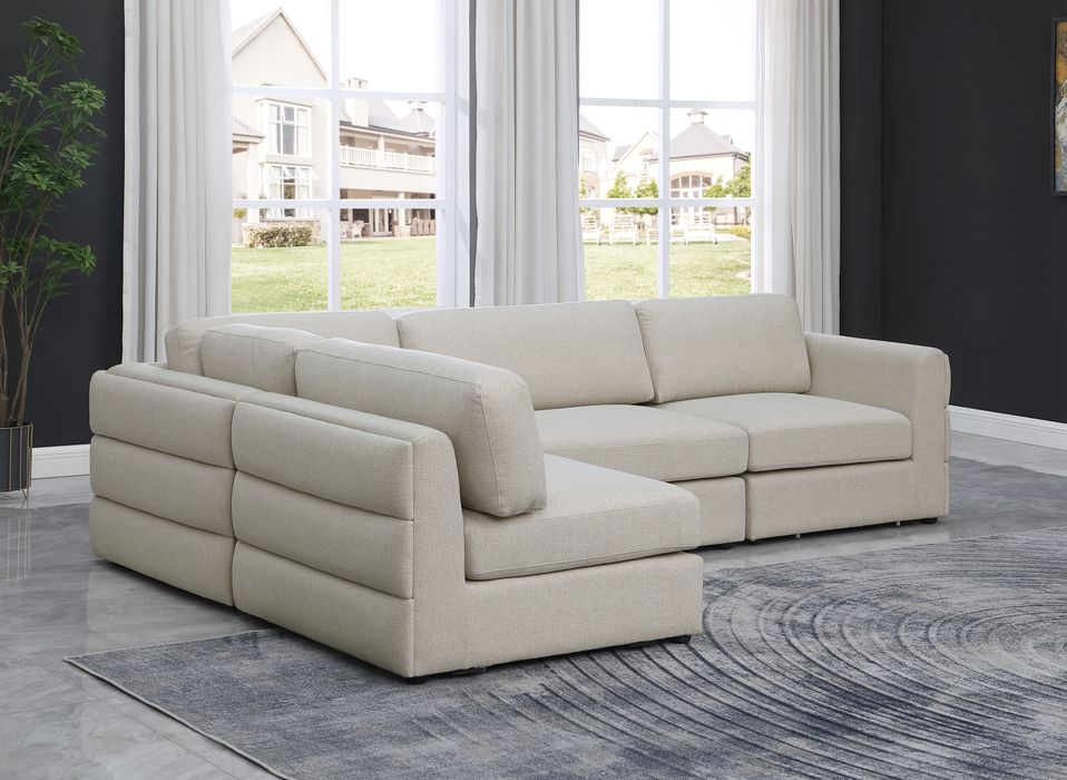 Meridian Furniture - Beckham 114" Beige Linen Textured Fabric Upholstered 4pc. Sectional - 681Beige-Sec4B - GreatFurnitureDeal