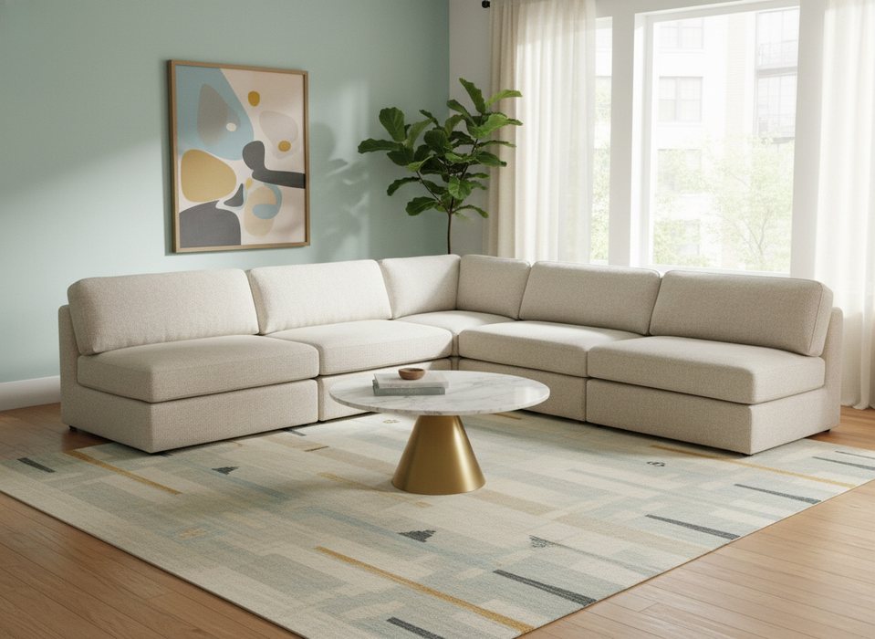 Meridian Furniture - Beckham 114" Beige Linen Textured Fabric Upholstered 5pc. Sectional - 681Beige-Sec5C - GreatFurnitureDeal