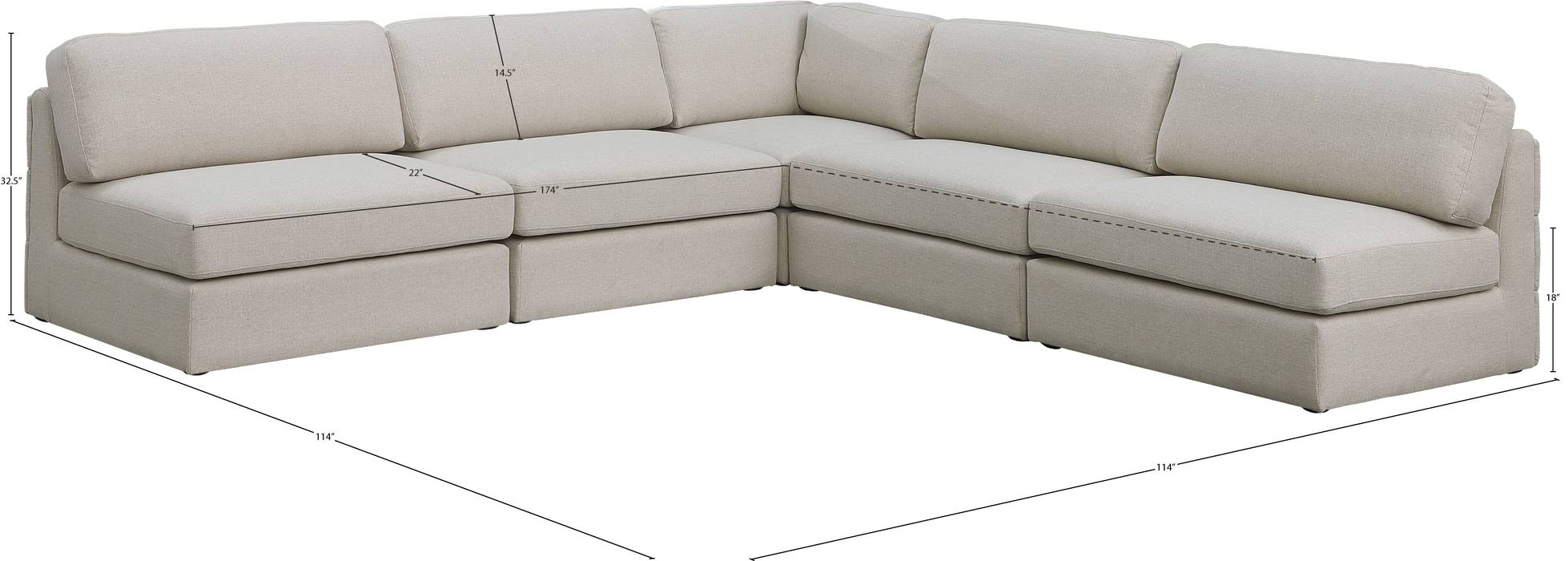 Meridian Furniture - Beckham 114" Beige Linen Textured Fabric Upholstered 5pc. Sectional - 681Beige-Sec5C - GreatFurnitureDeal