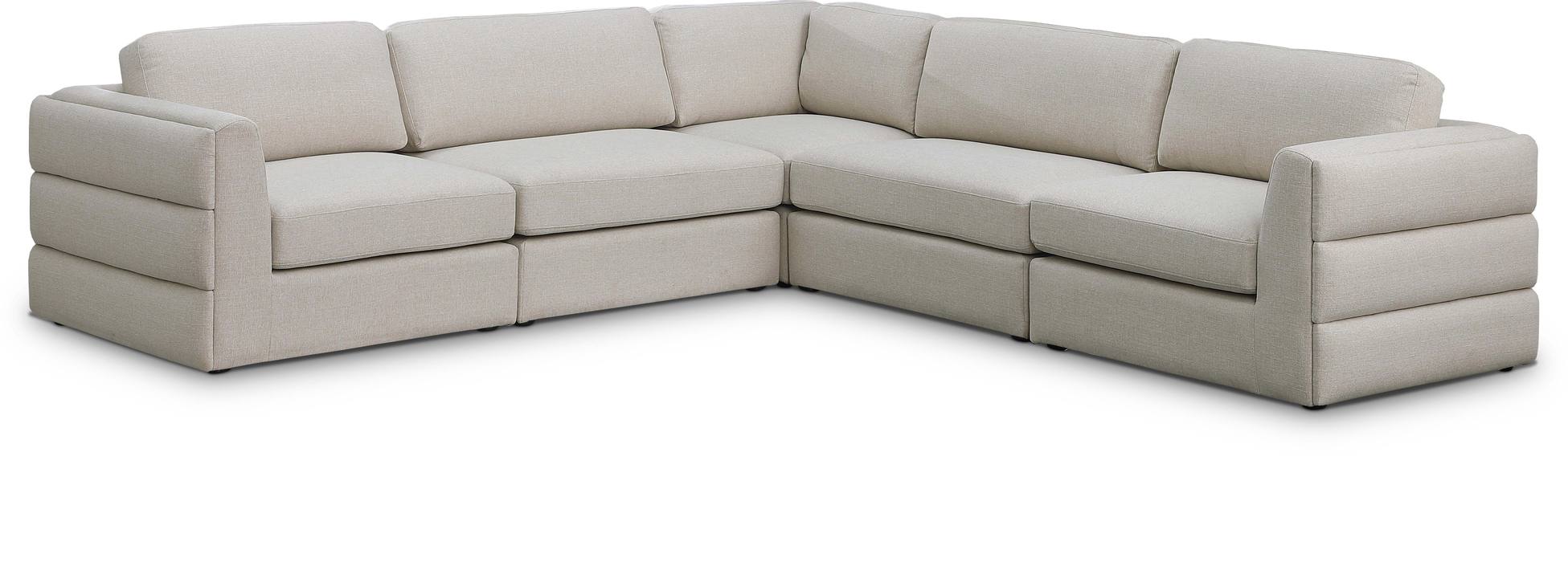 Meridian Furniture - Beckham 114" Beige Linen Textured Fabric Upholstered 5pc. Sectional - 681Beige-Sec5D - GreatFurnitureDeal