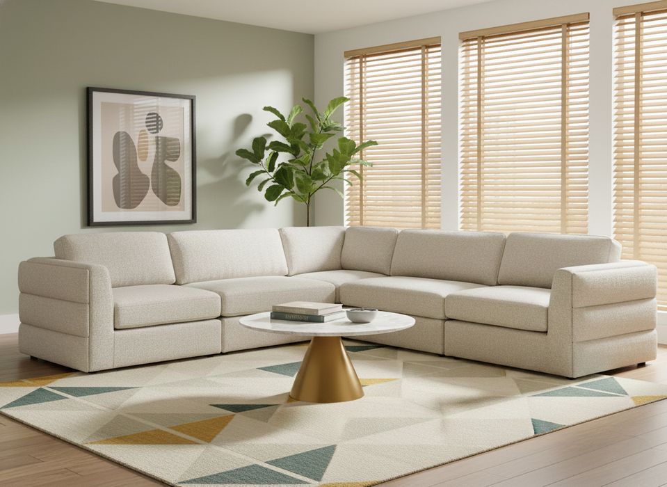 Meridian Furniture - Beckham 114" Beige Linen Textured Fabric Upholstered 5pc. Sectional - 681Beige-Sec5D - GreatFurnitureDeal