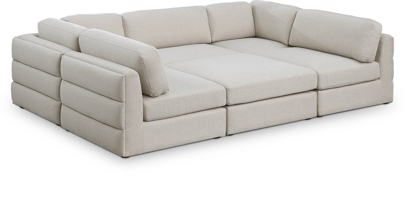 Meridian Furniture - Beckham 114" Beige Linen Textured Fabric Upholstered 6pc. Sectional - 681Beige-Sec6A - GreatFurnitureDeal