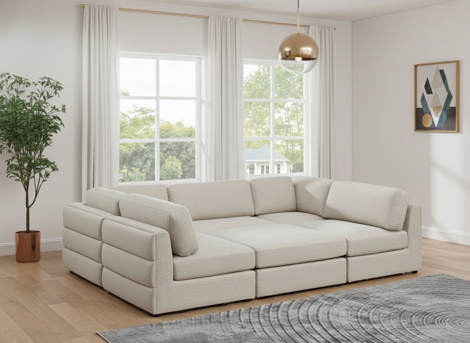 Meridian Furniture - Beckham 114" Beige Linen Textured Fabric Upholstered 6pc. Sectional - 681Beige-Sec6A - GreatFurnitureDeal