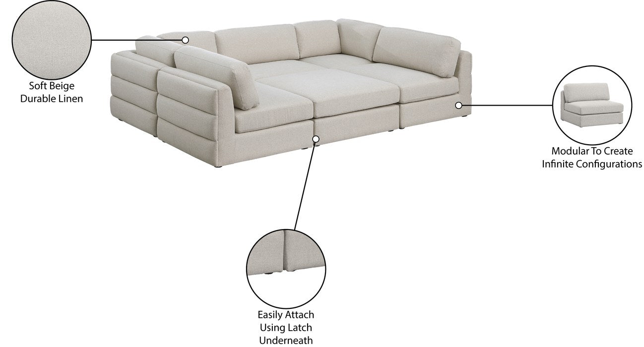 Meridian Furniture - Beckham 114" Beige Linen Textured Fabric Upholstered 6pc. Sectional - 681Beige-Sec6A - GreatFurnitureDeal