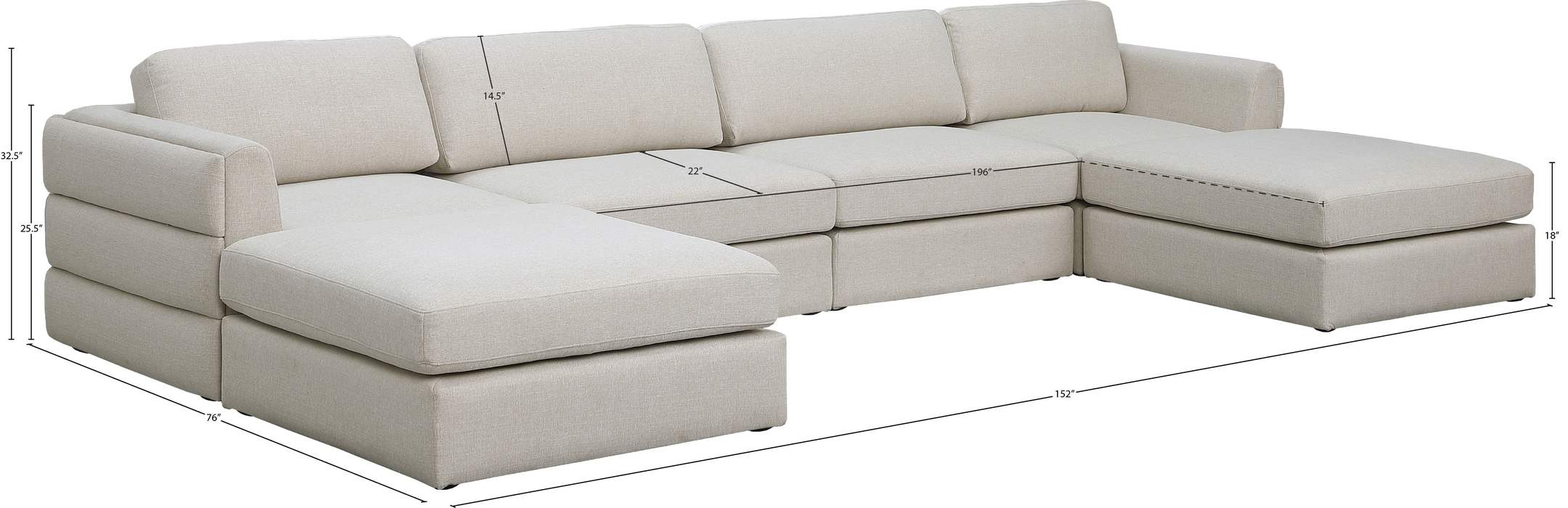 Meridian Furniture - Beckham 152" Beige Linen Textured Fabric Upholstered 6pc. Sectional - 681Beige-Sec6C - GreatFurnitureDeal