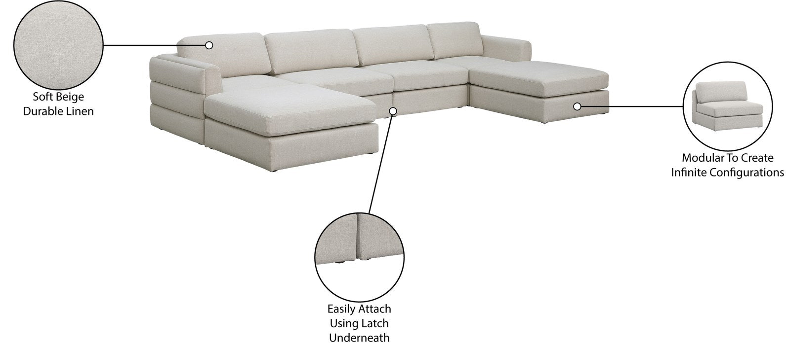 Meridian Furniture - Beckham 152" Beige Linen Textured Fabric Upholstered 6pc. Sectional - 681Beige-Sec6C - GreatFurnitureDeal