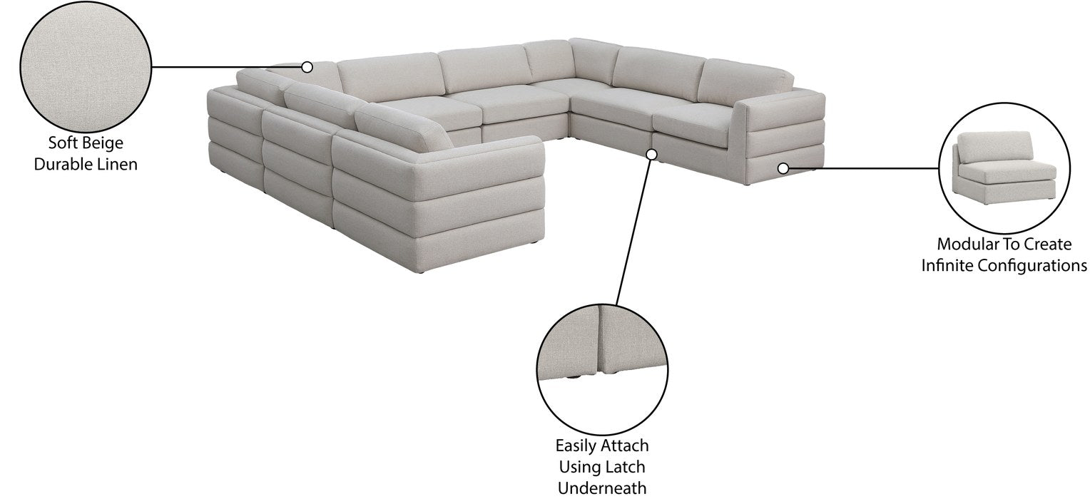 Meridian Furniture - Beckham 152" Beige Linen Textured Fabric Upholstered 8pc. Sectional - 681Beige-Sec8A - GreatFurnitureDeal