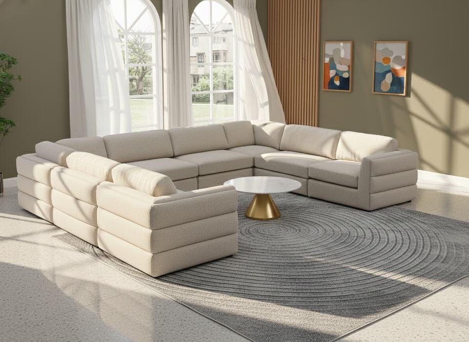 Meridian Furniture - Beckham 152" Beige Linen Textured Fabric Upholstered 8pc. Sectional - 681Beige-Sec8A - GreatFurnitureDeal