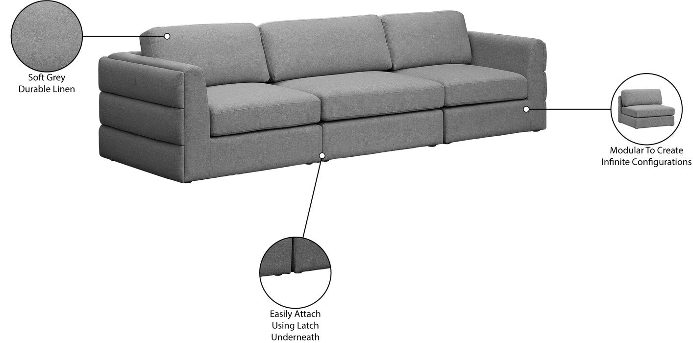 Meridian Furniture - Beckham 114" Grey Linen Textured Fabric Upholstered 3pc. Sofa - 681Grey-S114A - GreatFurnitureDeal