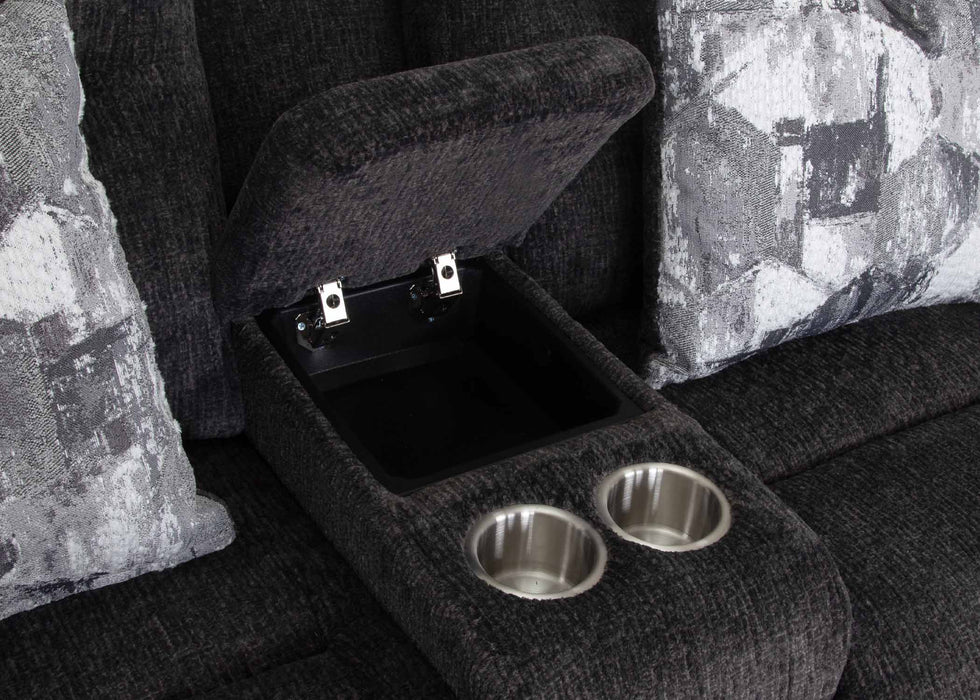 Franklin Furniture - 683 Heston Power Reclining Console Loveseat w/ Power Headrest, Storage, Cupholders & USB in Frenzy Graphite - 68335-GRAPHITE
